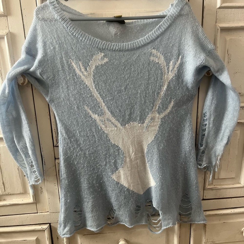 Wildfox white label distressed deer sweater